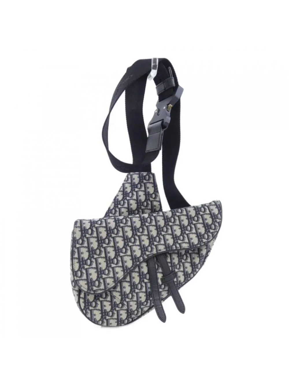 Dior Saddle Blue Jacquard Bag Black Navy Beige